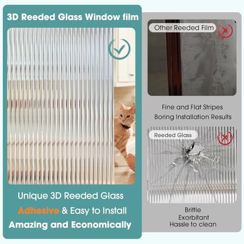 Coavas Reeded Glass Window Privacy Film, 3D Fluted Adhesive, 35.4"x157.4" - Image 6