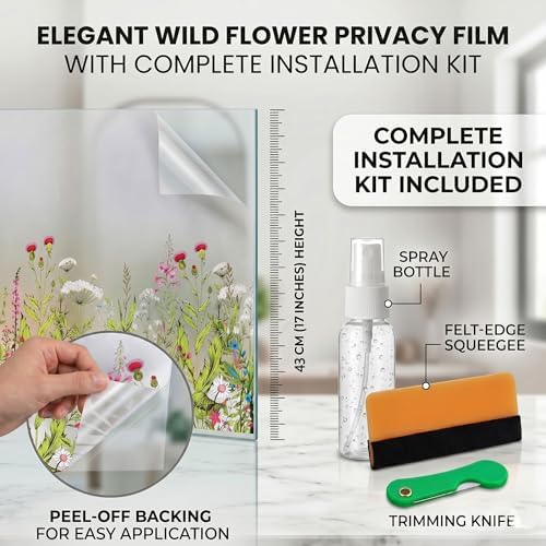 Static Cling Window Privacy Film, 78" x 17" Frosted Glass Covering with Wildflower & Botanical Patterns, Removable No Glue Window Film for Home Bathroom Bedroom Office (Wildflower) - Image 7
