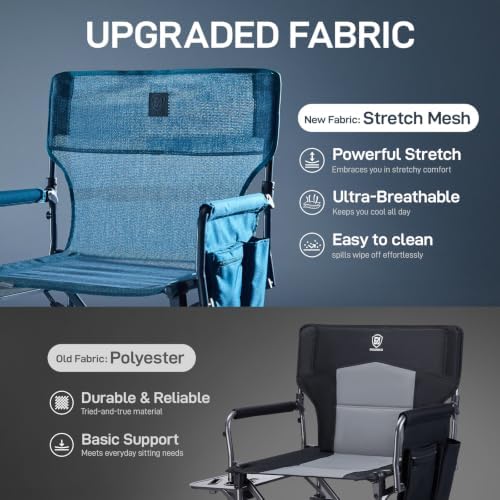 EVER ADVANCED Camping Directors' Chair with Side Table, Portable Folding with Compact Size, Breathable & Quick Dry Design Heavy Duty Lawn Chair with Pocket, 400lbs, Elastic Mesh, Blue - Image 6