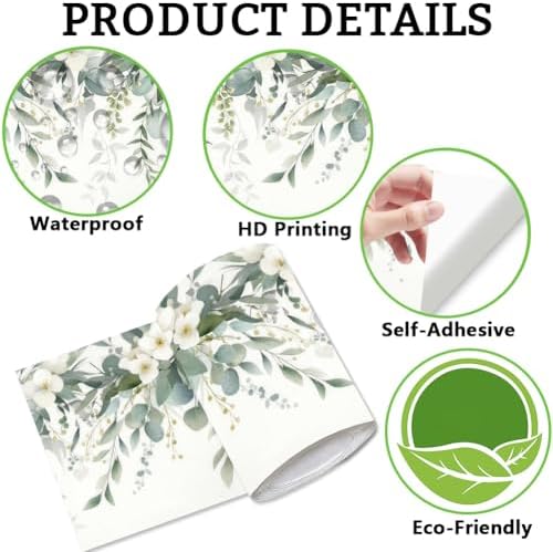 Eucalyptus Peel and Stick Wallpaper Border 196.9 x 3.9 Inch Wall Border Trim Green Leaves PVC Decorative Molding Mirror Frame Trims for Bathroom Kitchen Backsplash Hotel Home Decorations - Image 6