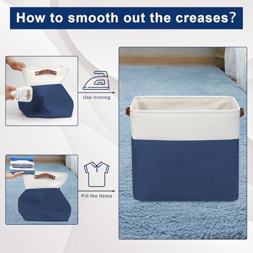 Bagnizer Large Fabric Storage Baskets | 50L Storage Bins, Decorative Linen Closet Baskets with Handles for Organizing, Shelf, Toys, Clothes, Home, Office, Nursery, 17x12x15Inches (Navyblue&White) - Image 6
