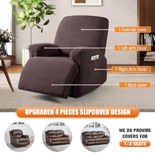 VANSOFY Oversized Stretch Recliner Chair Cover, Dark Coffee, 1 Seater - Image 6