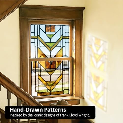 Faux Stained Glass Effect Transparent Window Film, Decorative Window Cling Static Cling Inspired by Frank Lloyd Wright, 22.83" x35.43" Martin House, Boho - Image 6