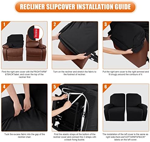 VANSOFY Stretch Recliner Loveseat Cover, Slipcover, Black, 2 Seater - Image 6