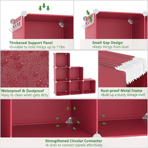 C&AHOME 6-Cube Storage Organizer Cube Shelf Closet Storage Bookcase, Red - Image 7