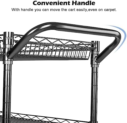 WDT 990Lbs Capacity Heavy Duty Rolling Utility Cart, NSF Rolling Carts with Wheels,Commercial Grade Metal Cart with Handle Bar & Shelf Liner,Trolley Serving Cart for Restaurant,Kitchen,Black - Image 6