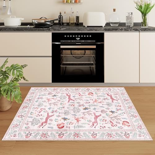 DUKINO 2x3 Entryway Rug, Washable Door Mat Animal Rug for Kitchen, Pink - Image 6
