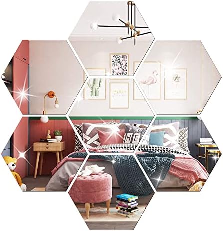 DIY Wall Decals Acrylic Mirror Sticker Set 12 Pcs, Hexagon Mirror Wall Stickers for Living Room Bedroom Decor (Silver) - Image 7