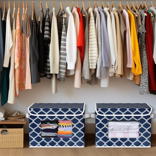 Univivi Fabric Foldable Storage Boxes with Lids, 4 Pack, Blue Lantern - Image 6