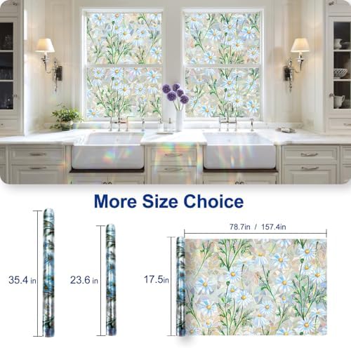 QHY Sunshine Privacy Window Film with Installation Tool Decorative Stained Glass Window Stickers Reusable Window Film (Leafy Daisy, 17.5 x 78.7) - Image 6