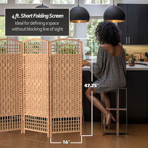 4 ft. Short Fiber Weave Folding Screen - Natural - 3 Panels - Image 6