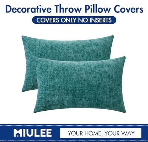 MIULEE Soft Chenille Lumbar Throw Pillow Covers Teal 12x20 Inch Pack of 2 - Image 6