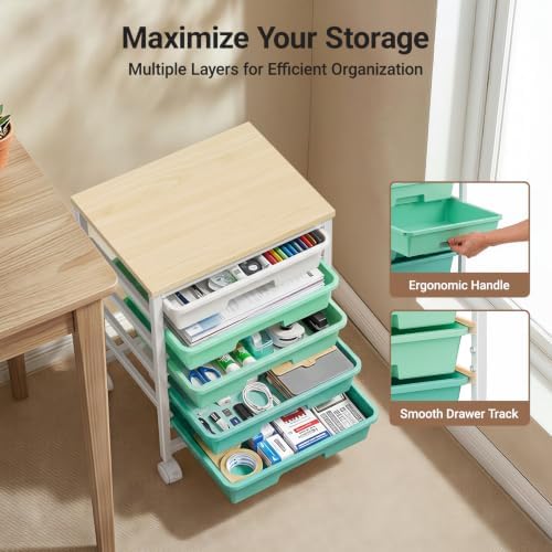 Pipishell Rolling Cart with 5 Drawers, Craft Storage Cart, Green Gradient - Image 6