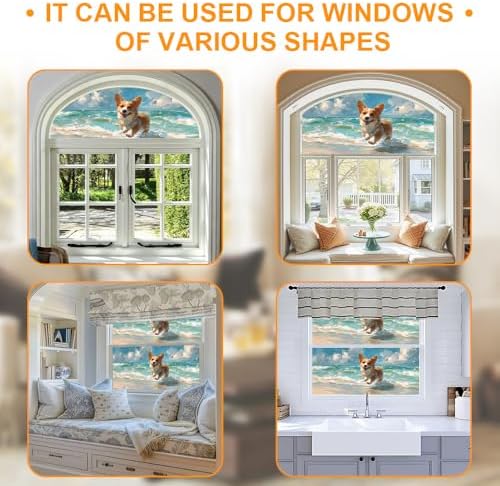 Cmialusie Corgi Beach Window Film 17.3 x 39.3 Inch Cling - Image 7