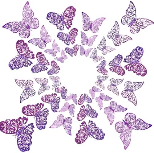 Bememo 72 Pieces 3D Butterfly Wall Decals Sticker Decal Wall Decor Art Decorative Sticker 3 Sizes for Room Offices Bedroom Bathroom Living Room Decor (K-pop Purple) - Image 6