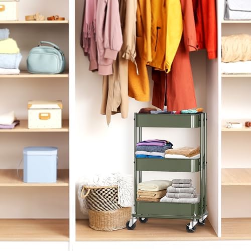 Simple Houseware 3-Tier Utility Cart, Low 24" Height Fits Under Desk, Green - Image 7