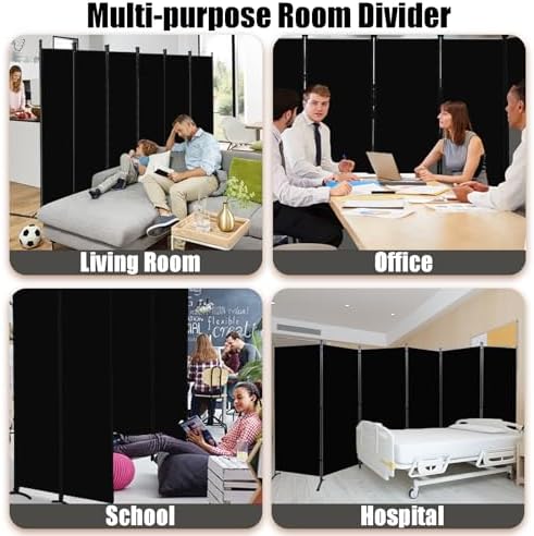 Room Divider-Folding Privacy Screens, 6 ft Partition Room Dividers Wall for Separation, Home, Office, Classroom, Studio (Black, 6 Panel) - Image 6