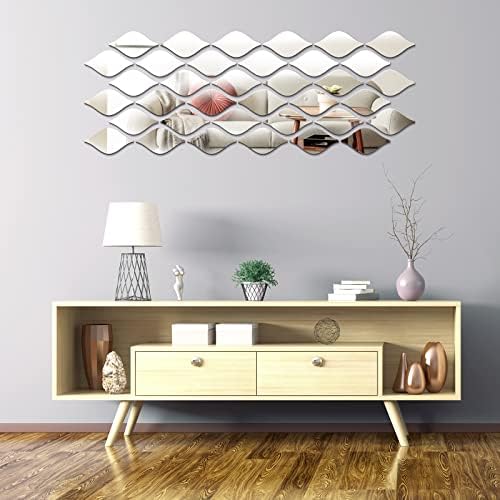 Weysat 30 Pcs Mirror Decals 3D Tear Drop Acrylic Wall Sticker Decor, Silver - Image 6