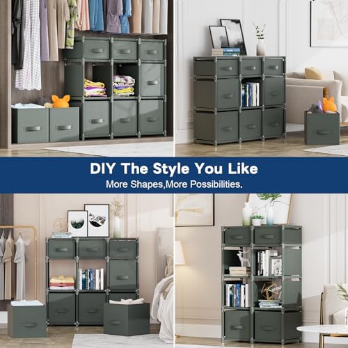 Mavivegue 9 Cube Storage Organizer, Closet Organizers and Storage, Cube Storage Shelf, Easy to Assemble with Storage Drawers, DIY Closet Cube Organizer for Living Room, Bedroom, Dorm Room-Gray - Image 6