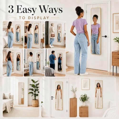 SCWF-GZ 47x14 Full Length Mirror Over the Door Hang or Wall Mounted Gold - Image 6