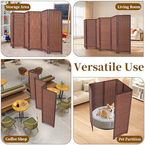Bamboo Room Divider 6 Panel 47" H, 360°Rotating Feet Privacy Screen,Brown - Image 7