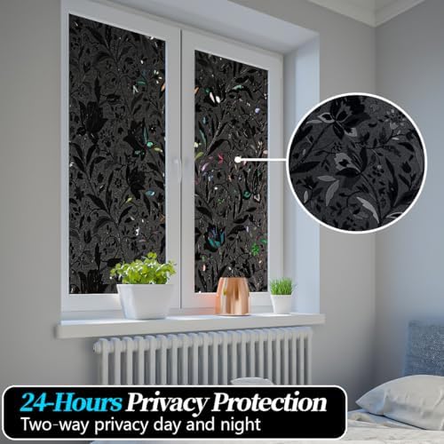 Bloss Blackout Window Privacy Film, 100% Sun Blocking Privacy Cover for Glass, Removable Room Darkening Black Out Window Tint, Static Cling Frosted Glass Film (Black/Tulip, 35.4" x 78.7") - Image 6