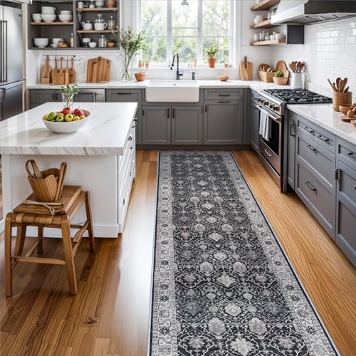 3x12 Washable Hallway Runner Rug: Oriental Long Ultra Soft Runners for Kitchen Entryway Thin Non Slip Bathroom Nursery Floor Mat Water Resistant Low Pile Carpet for Living Room Bedroom (Black,3x12) - Image 6