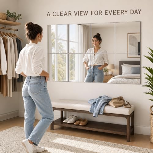 Home Gym Mirror Tiles for Wall,12" x 12" Frameless Glass Mirror Wall Mounted for Home Gym Mirror Yoga Bedroom Dancing Studio Dressing Room (8PCS) - Image 7
