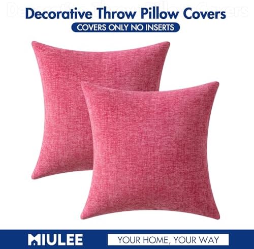 MIULEE Soft Chenille Throw Pillow Covers Hot Pink 16x16 Inch Pack of 2 - Image 6