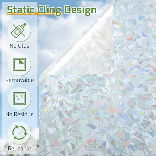 LUTE Rainbow Window Privacy Film, 3D Decorative Stained Glass Cling, Silver - Image 6