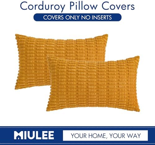 MIULEE Lumbar Corduroy Decorative Throw Pillow Covers 12x20 Gold Yellow - Image 6