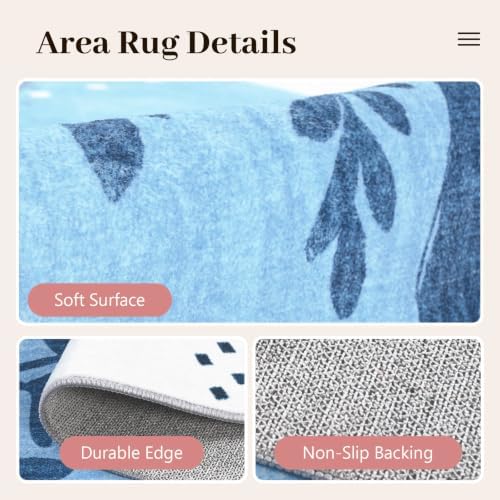 6x9 Ft Washable Area Rug for Living Room Cream Blue Modern Neutral Carpet - Image 6