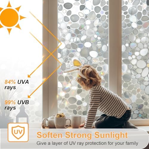Window Privacy Film, Stained Glass Window Films, 3D Pebble Rainbow Windows Cling Decorative Decals, Sun Blocking Windows Stickers Static Cling Door Covering (23.6" x 78.7") - Image 6
