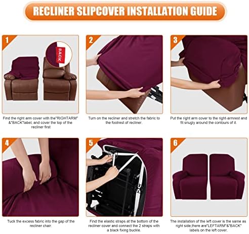 VANSOFY Recliner Cover, 2-Pieces Stretch Reclining Couch Cover with Pockets Loveseat Sofa Slipcovers Soft Washable Furniture Protector for Dogs Cats(Burgundy) - Image 6