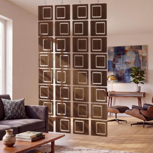 Thyle 4 Strings Mid Century Modern Room Decor Divider Brown Hanging Decorative Screen Retro Geometric Decorative Hanging Panels for Living &Dining Room, Bedroom and Office Partition - Image 6