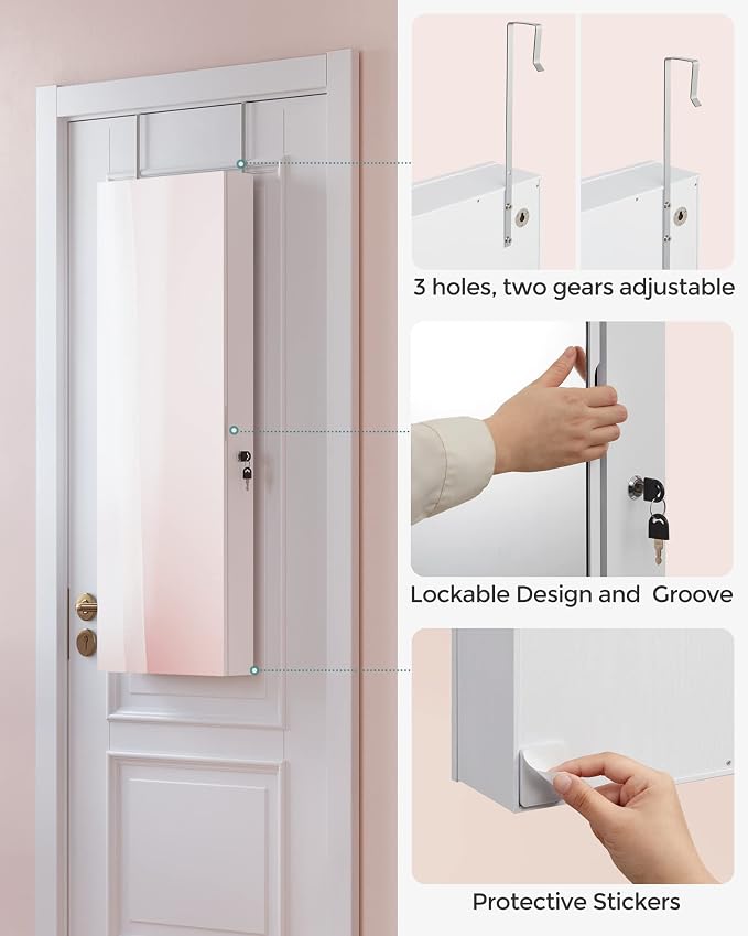 SONGMICS Mirror Jewelry Cabinet Armoire, Wall or Door Mounted, Lockable - Image 9