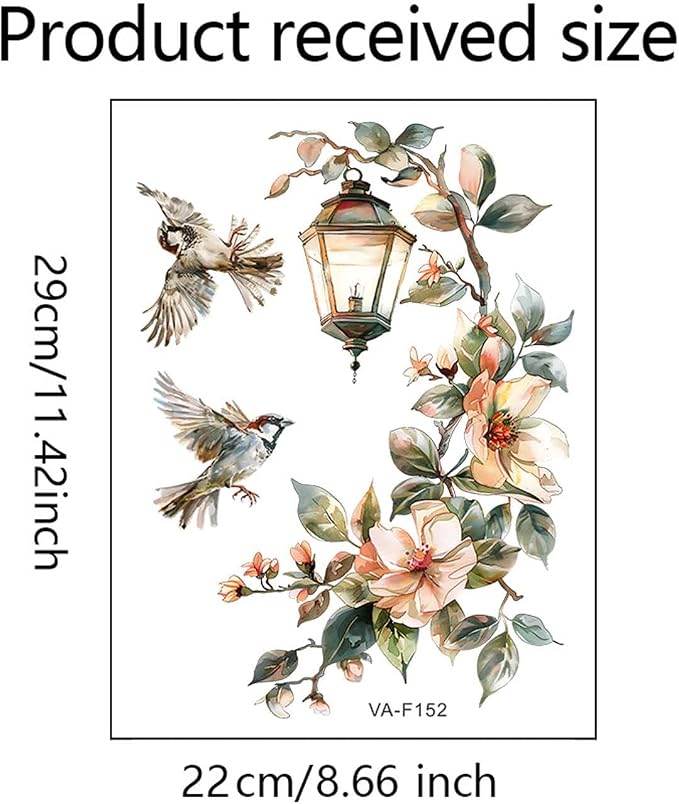 Chandelier Bird Wall Stickers Vintage Street Lamp Red Flower Wall Decor, Floral Art Wall Decals Vinyl Peel and Stick for Living Room Bedroom Nursery Playroom Door Home Decorations - Image 6