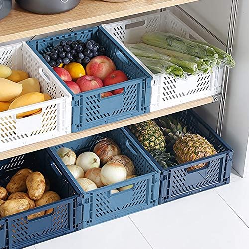 4-Pack Folding Storage Boxes Crate Collapsible Plastic Drawer Organizer , Stackable Shelf Storage Basket Food Fruit Vegetables Bottles Toy Organiser Baskets for Home Office Bedroom Kitchen -White - Image 7