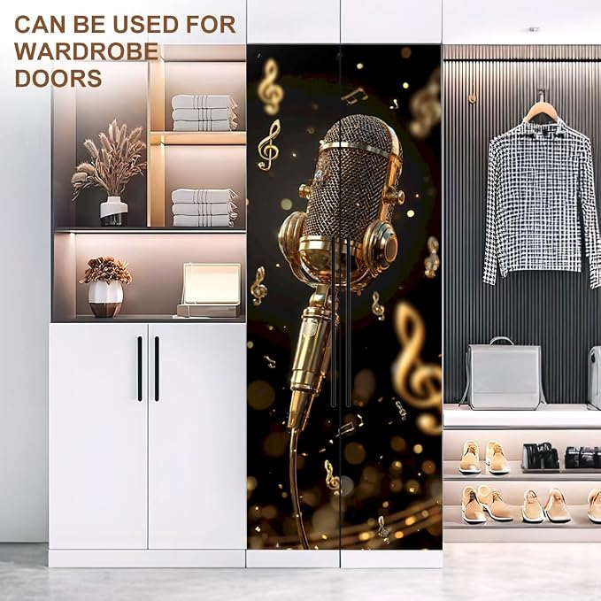 Peel and Stick Door Wallpaper 30.31 x 78.74 Inch Vintage Microphone Music Notes Decorative Door Cover for Music Room - Image 8
