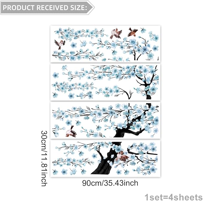 Large Flower Tree Branch Wall Decals Blue Hanging Vine Floral Wall Stickers Peel and Stick Wall Art Decals for Living Room Bedroom TV Background Girl Room Decor - Image 7