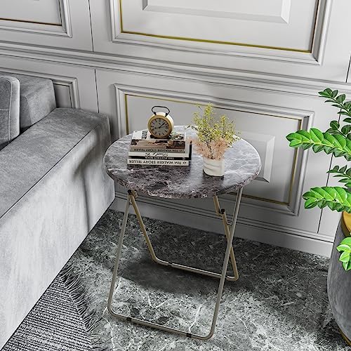 Round Folding TV Tray/TV Trays Dinner Snack Trays Table,Portable Foldable Table Small Sofa Bedside Tables with Light Weight, 17.5 x 17.5 x 26 in(Black Marble) - Image 6