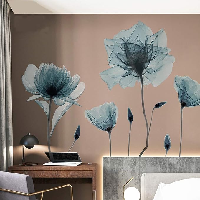 Blue Flower Wall Decals Peel and Stick Removable Decal Stick DIY Wall Stickers Murals Home for Bedroom Living Room Classroom Office - Image 8