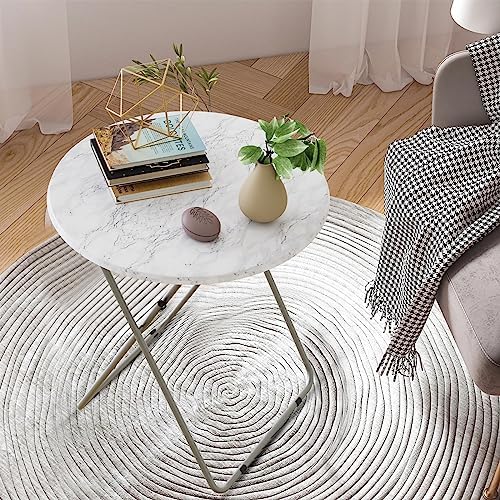 Tv Trays Folding Tray Table Dinner Tray Table Round, Snack Eating Trays Table for Living Room with No Assembly Required&Sturdy, 17.5 x 17.5 x 26 in(White Marble) - Image 6