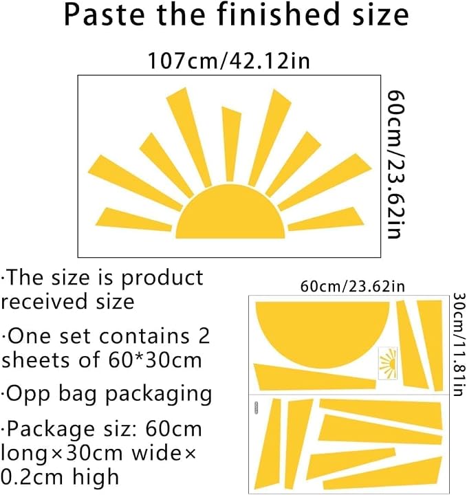 42 x 23.5 Inch Boho Half Sun Wall Decal - Modern Vinyl Mural, Removable Peel and Stick Sticker for Classroom, Living Room, Bedroom, Playroom Decor - Image 7