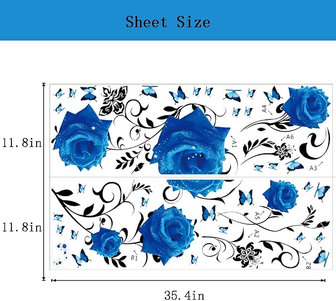 Supzone Blue Rose Wall Stickers Rose Flower Vine Wall Decal Purple Peony Floral Wall Decor DIY Vinyl Mural Art for Bedroom Living Room Sofa Backdrop - Image 7