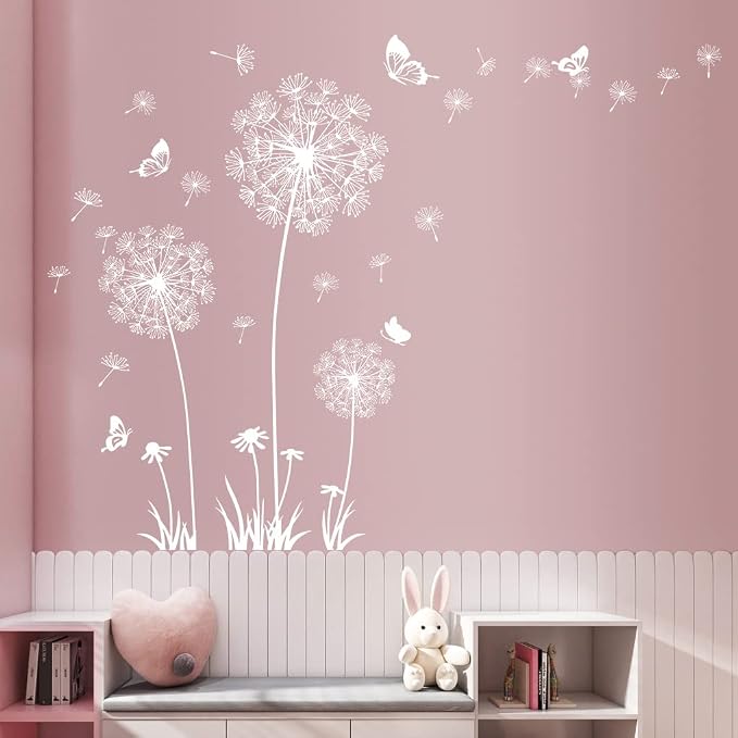 Dandelion Wall Decals Removable Flower Wall Stickers Peel and Stick Floral Butterfly Murals Dandelion Party Decoration for Bedroom Living Room Sofa Backdrop TV Dandelion Wall Decor (White) - Image 8