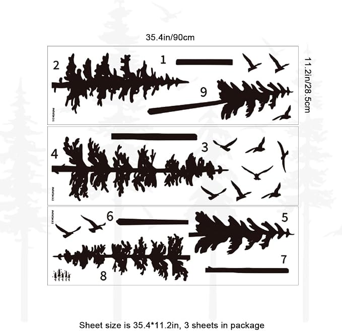 Large Pine Trees Wall Decals Black Forest Wall Stickers Christmas Decoration Wallpaper Woodland Animal Birds Mural Decals Peel and Stick Vinyl Wall Art Stickers for Bedroom - Image 9