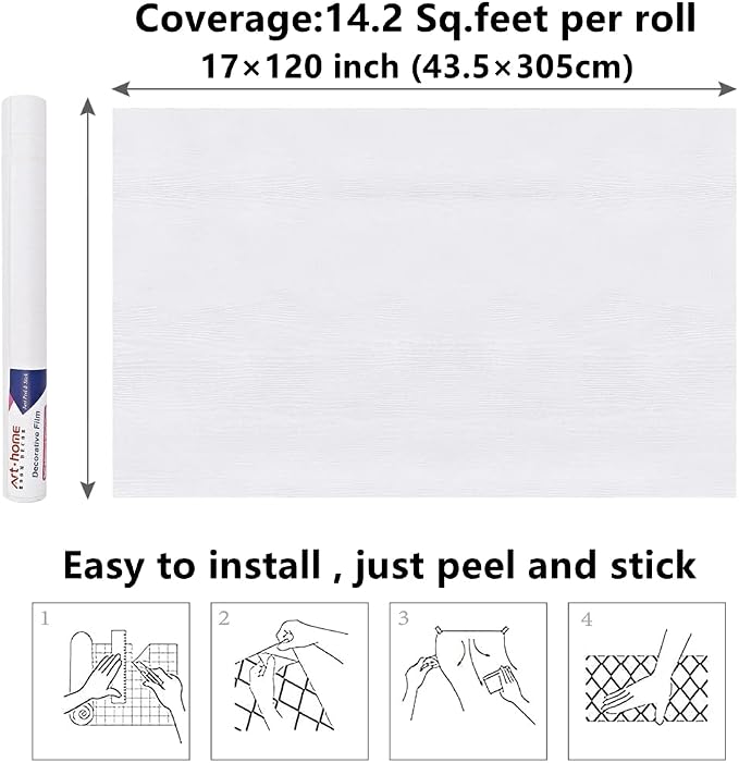 Arthome Peel and Stick Wallpaper - White Wood Contact Paper - White Wallpaper - Self-Adhesive, Removable and Waterproof for Cabinet, Countertop (17"x120") - Image 7