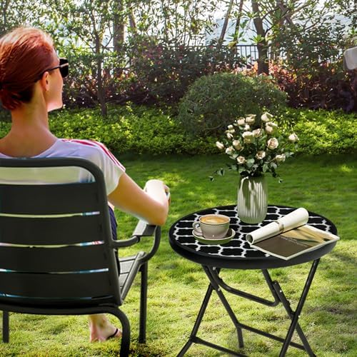 Outdoor Side Table, Small Patio End Table, Black and White - Image 7