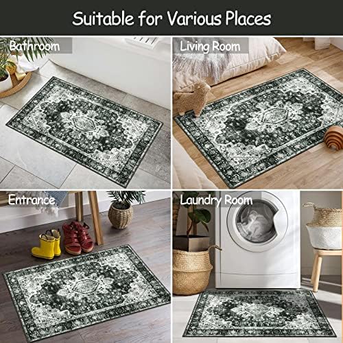 Moynesa Washable 2x3 Entryway Rug Small Front Door Mat, Black and White Kitchen Rugs Non Skid Non-Slip with Rubber Backing, Distressed Low Pile Throw Carpet for Indoor Outside Entrance - Image 6